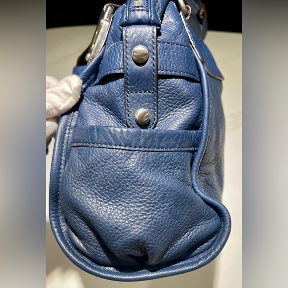 B. MAKOWSKY Large Navy East/West Glove Leather Hobo Leopard Lining Bag A93783 - Picture 8 of 15